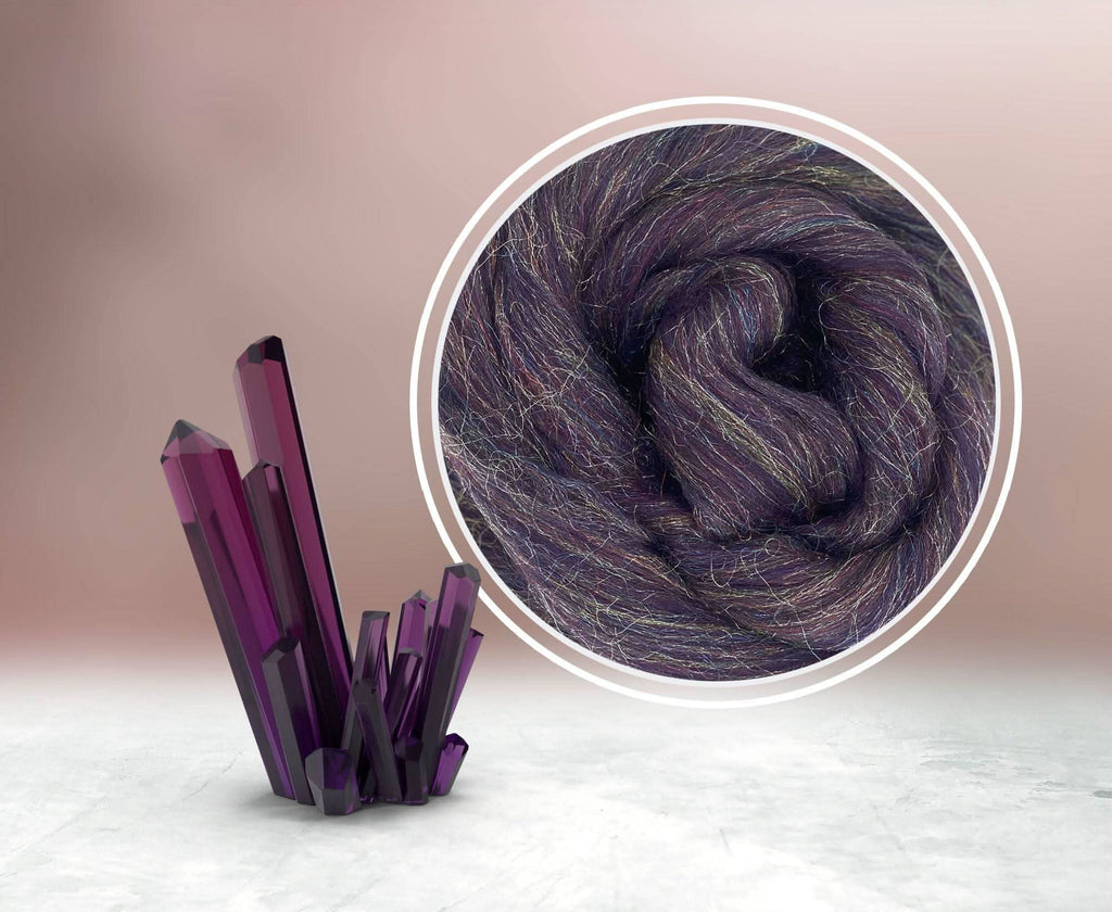 Glitzy Aubergine - Purple Merino & Rainbow Nylon Combed Top
