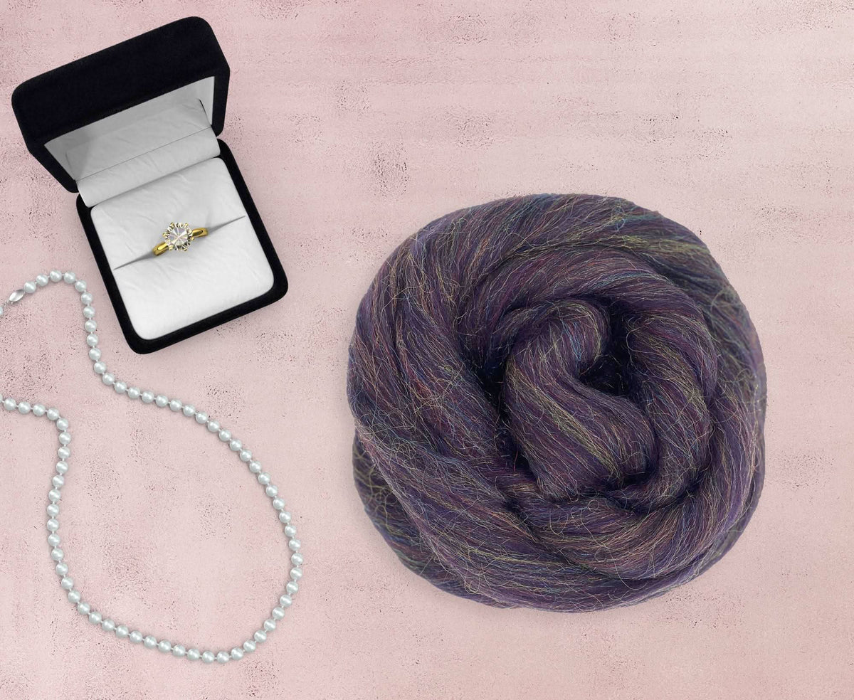 Glitzy Aubergine - Purple Merino & Rainbow Nylon Combed Top