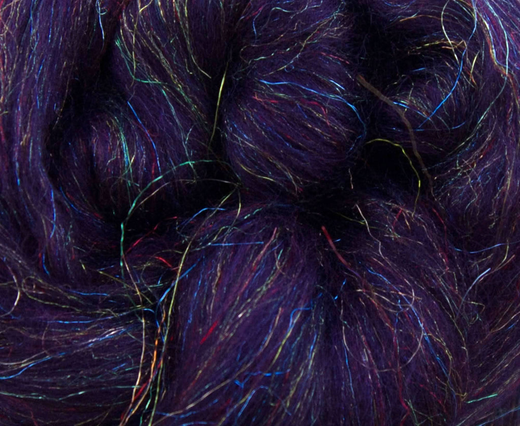 Glitzy Aubergine - Purple Merino & Rainbow Nylon Combed Top